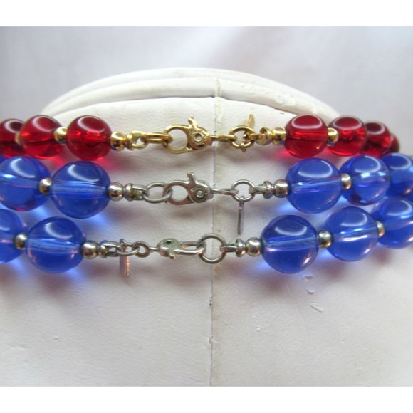 Vintage Monet Red and Blue Plastic Bead Necklaces Set of 3 - Picture 2 of 11